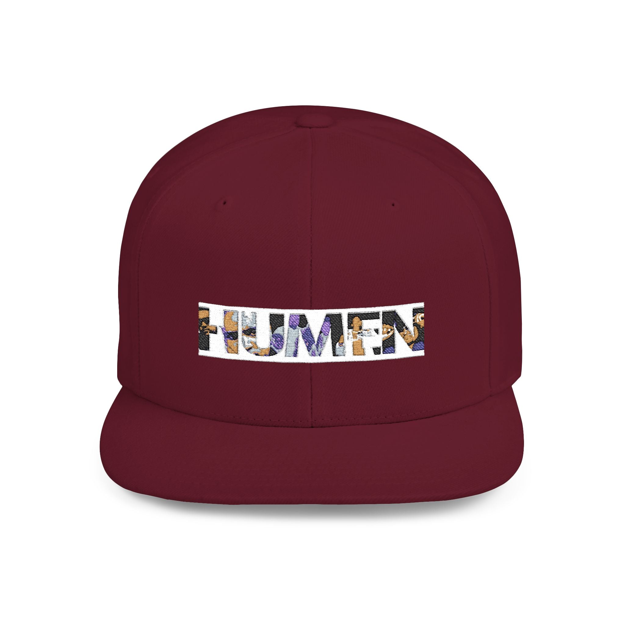 HUMEN Collage Logo Designer Flat Bill Snapback Hat - A nod to unity and self-expression.