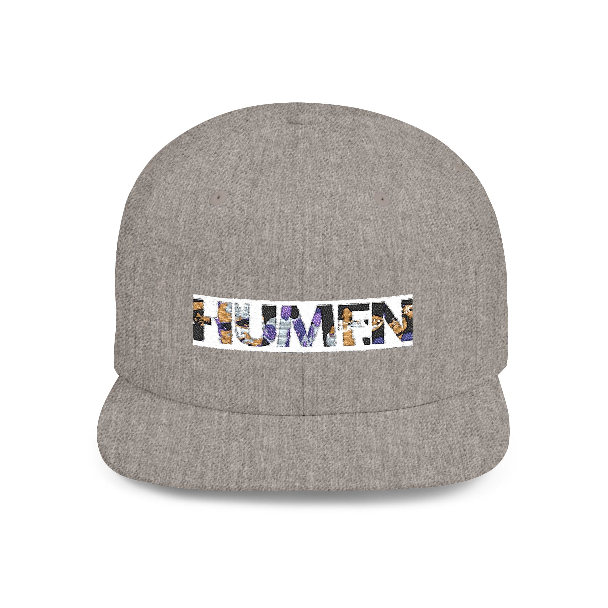 HUMEN Collage Logo Designer Flat Bill Snapback Hat - A nod to unity and self-expression.
