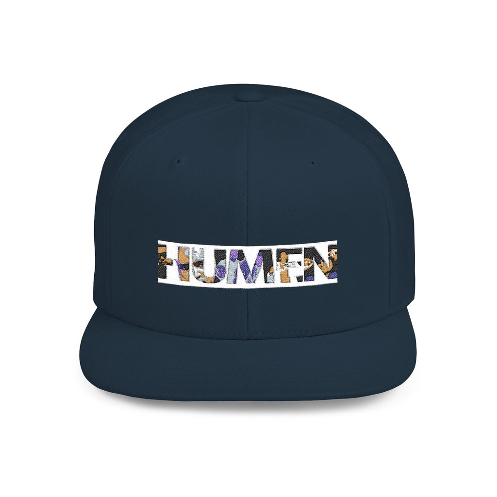 HUMEN Collage Logo Designer Flat Bill Snapback Hat - A nod to unity and self-expression.