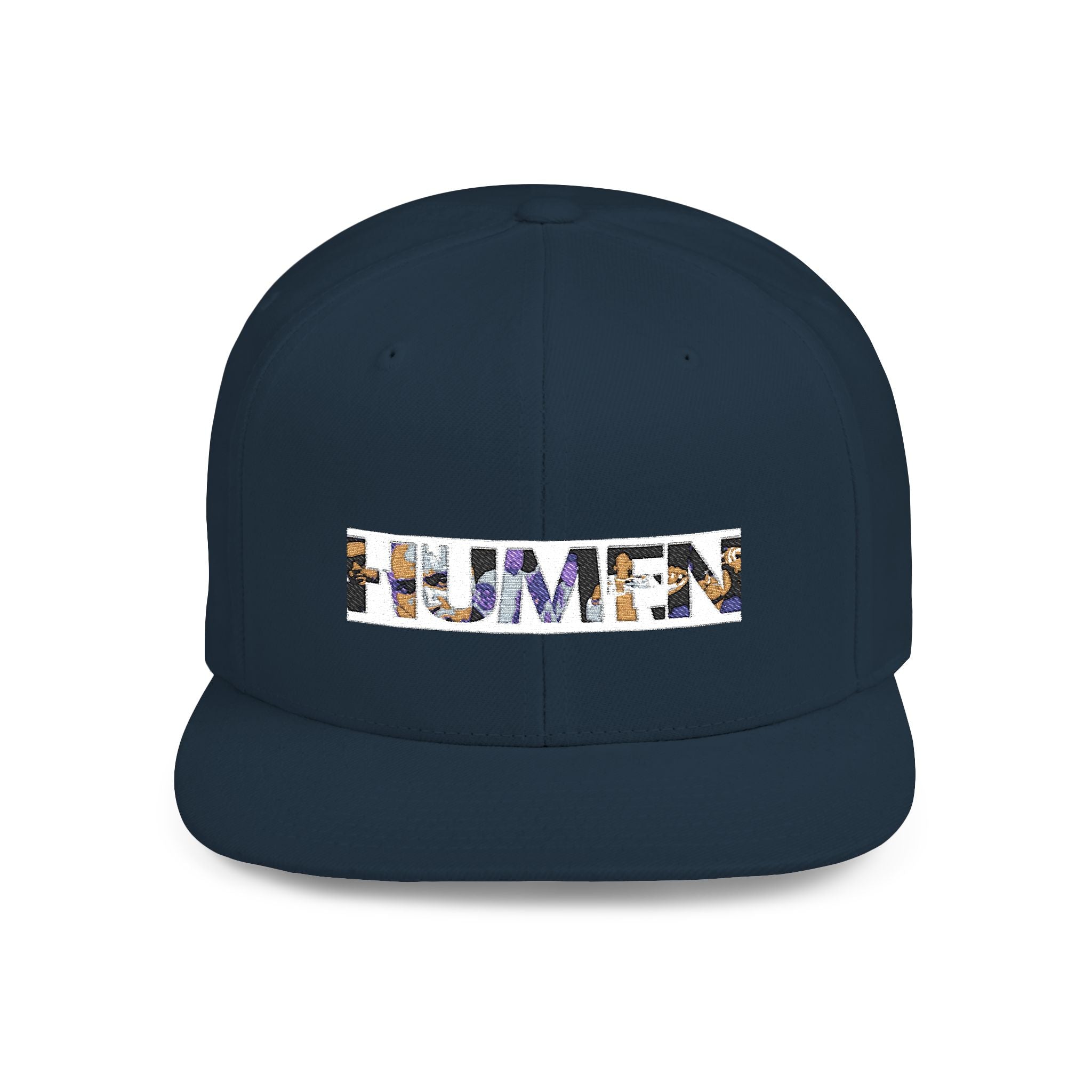 HUMEN Collage Logo Designer Flat Bill Snapback Hat - A nod to unity and self-expression.