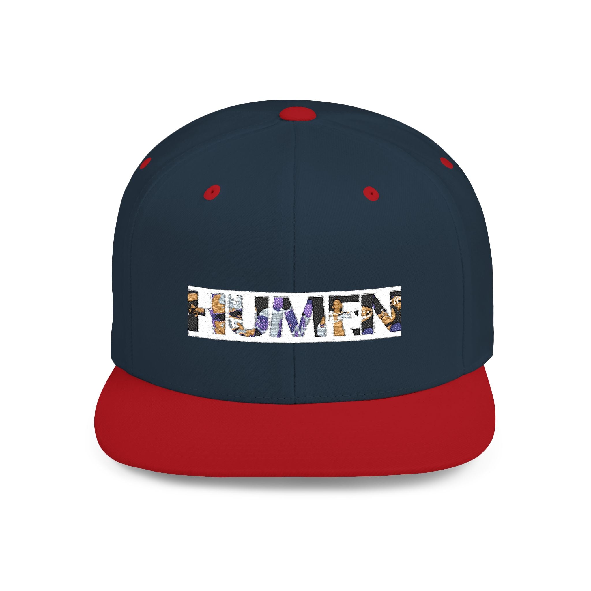 HUMEN Collage Logo Designer Flat Bill Snapback Hat - A nod to unity and self-expression.