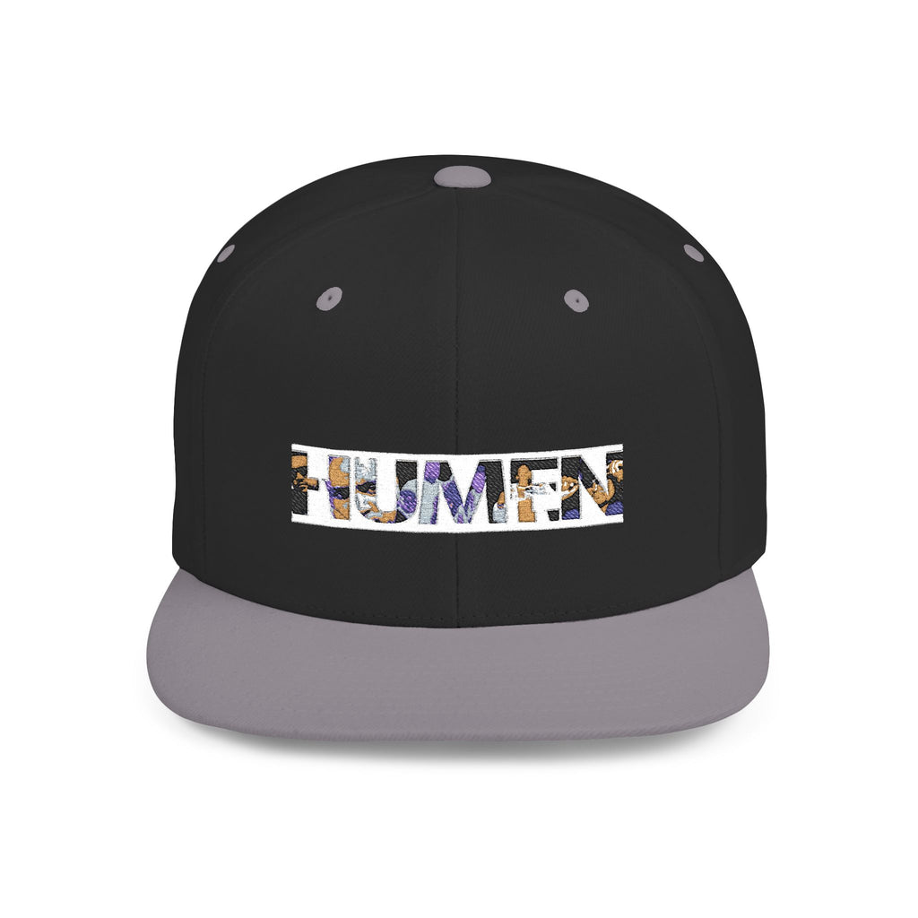 HUMEN Collage Logo Designer Flat Bill Snapback Hat - A nod to unity and self-expression.
