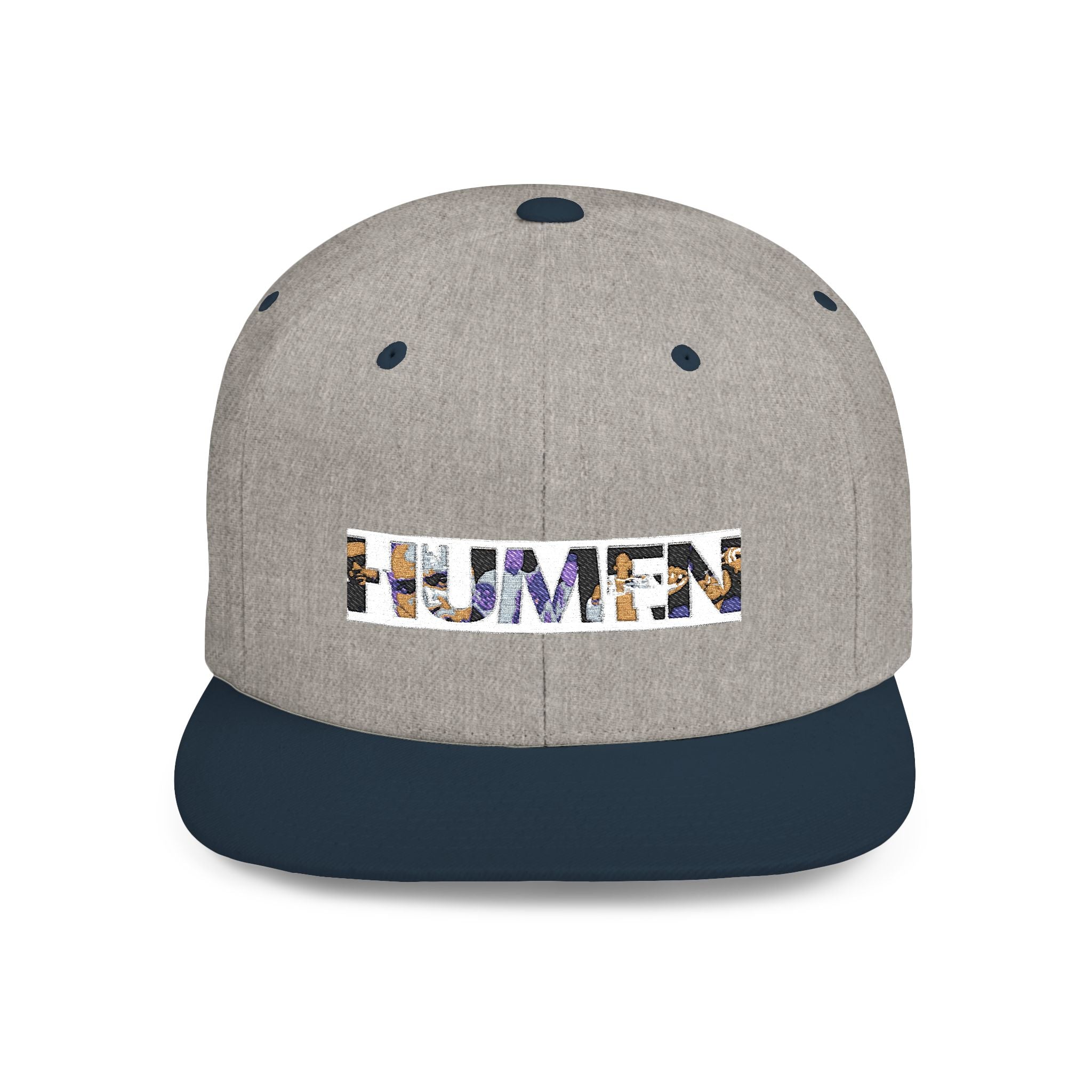 HUMEN Collage Logo Designer Flat Bill Snapback Hat - A nod to unity and self-expression.