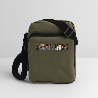 The iconic "HUMEN" logo crossbody bag! Each letter tells a story, making this a wearable piece of art. - olive