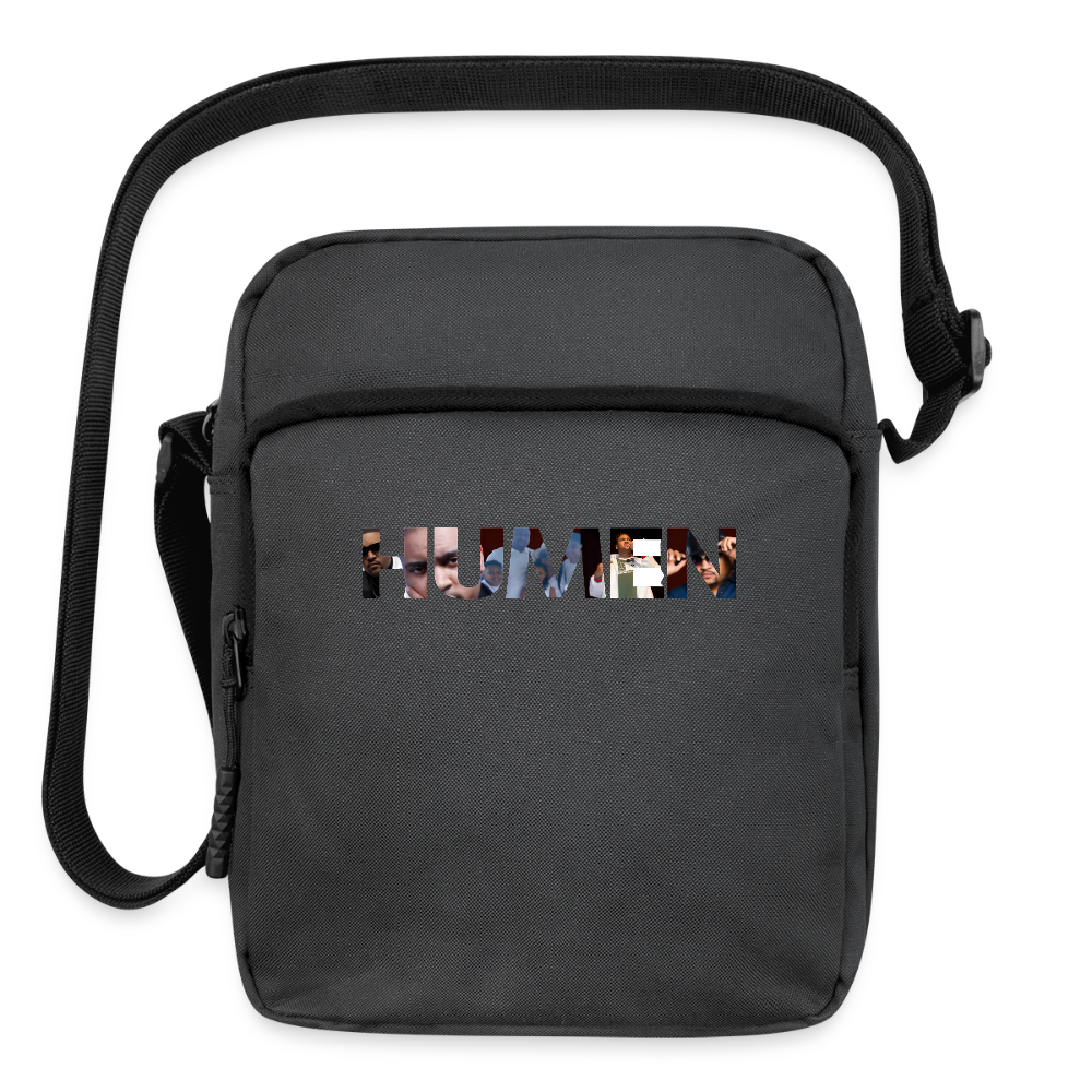 The iconic "HUMEN" logo crossbody bag! Each letter tells a story, making this a wearable piece of art. - charcoal grey