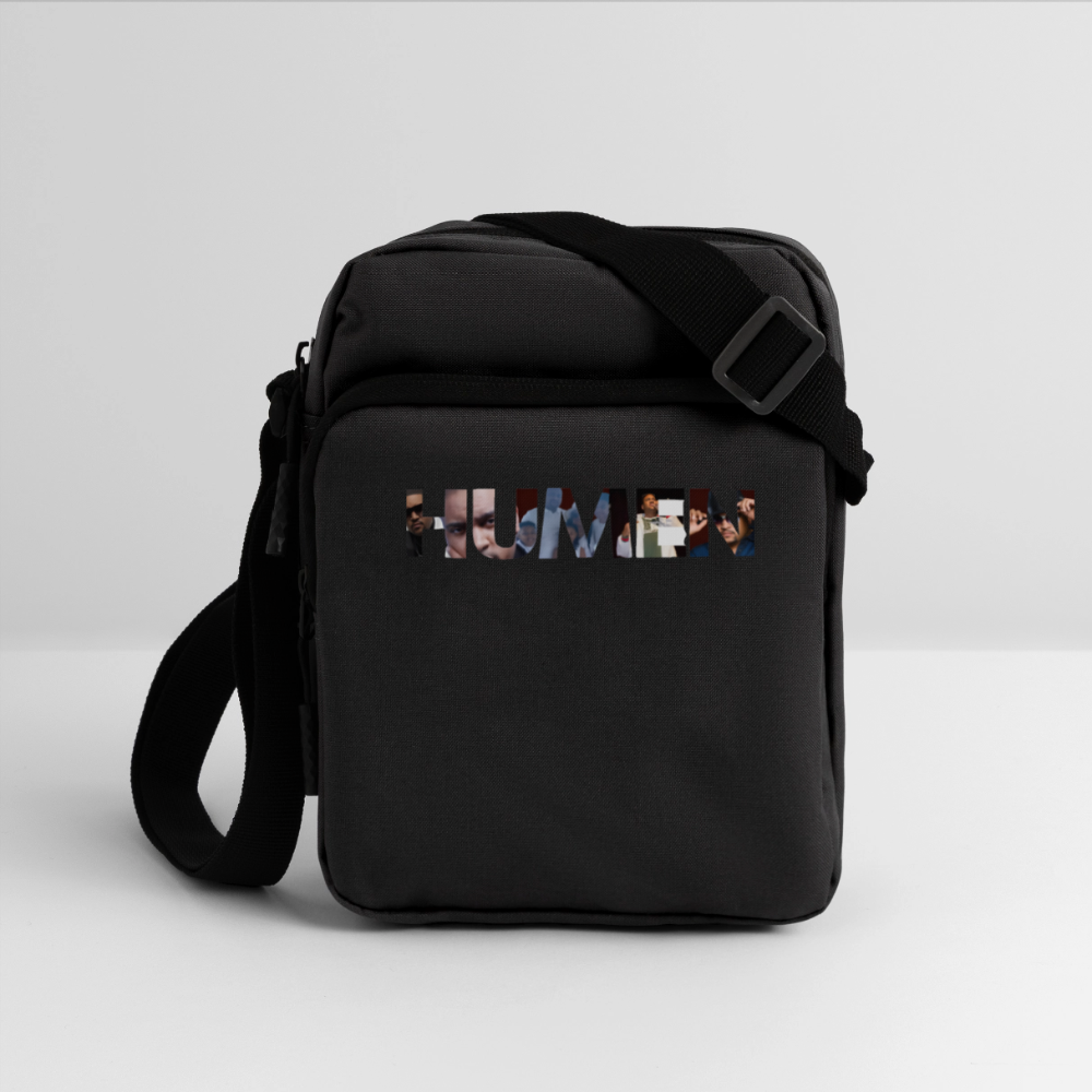 The iconic "HUMEN" logo crossbody bag! Each letter tells a story, making this a wearable piece of art. - black