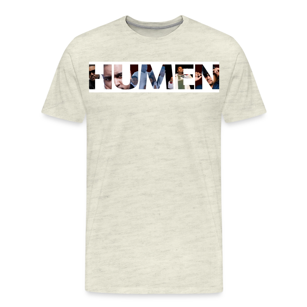 HUMEN Collage Logo Designer Tee - heather oatmeal