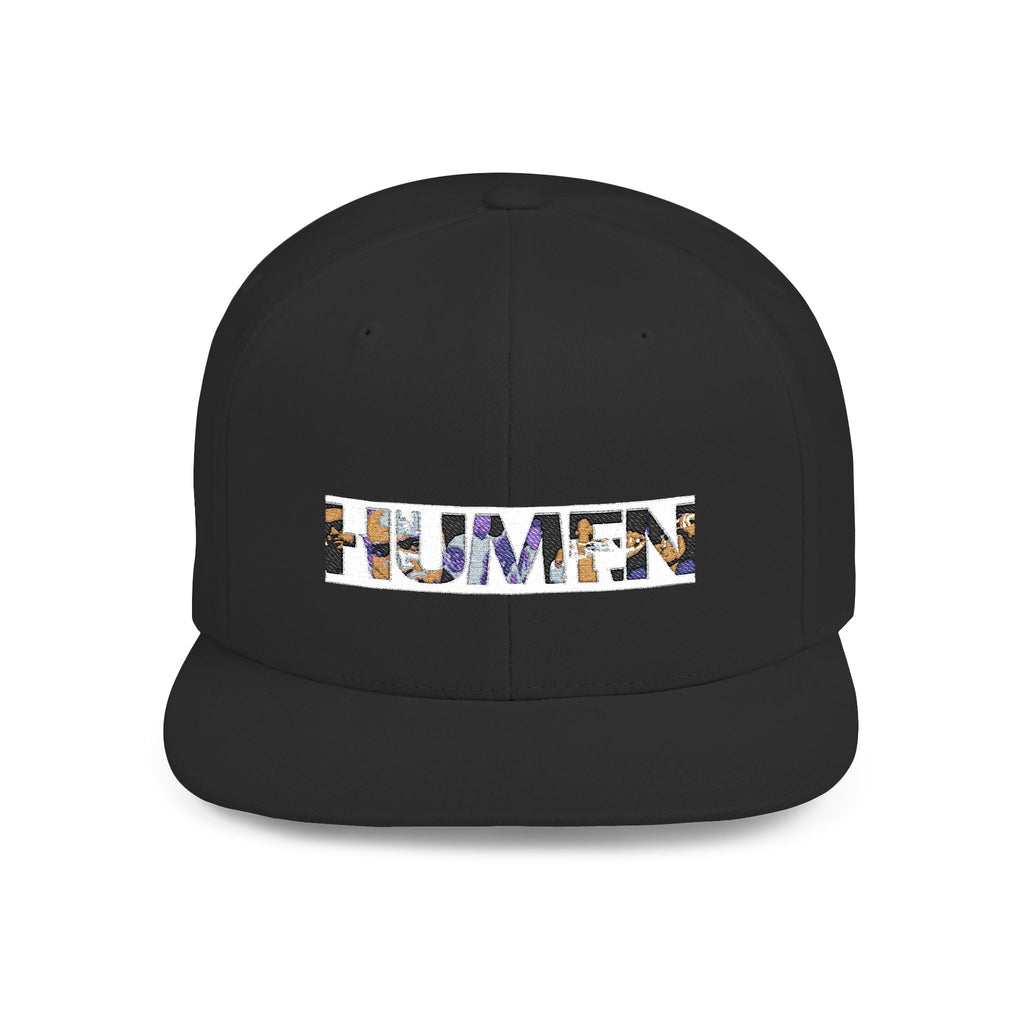HUMEN Collage Logo Designer Flat Bill Snapback Hat - A nod to unity and self-expression.