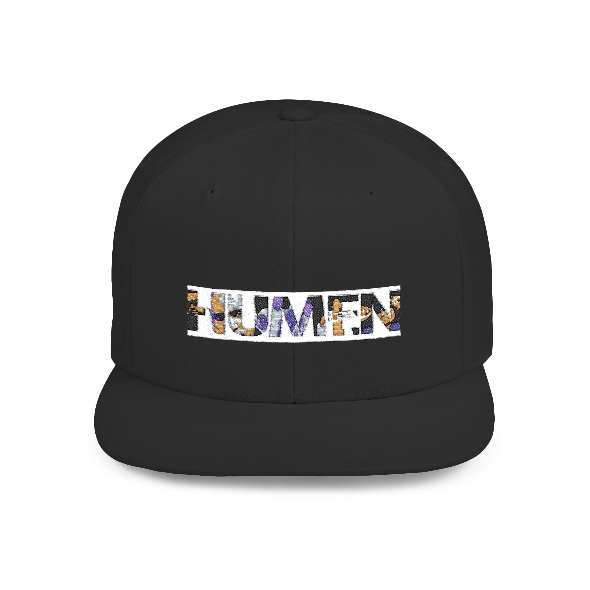 HUMEN Collage Logo Designer Flat Bill Snapback Hat - A nod to unity and self-expression.