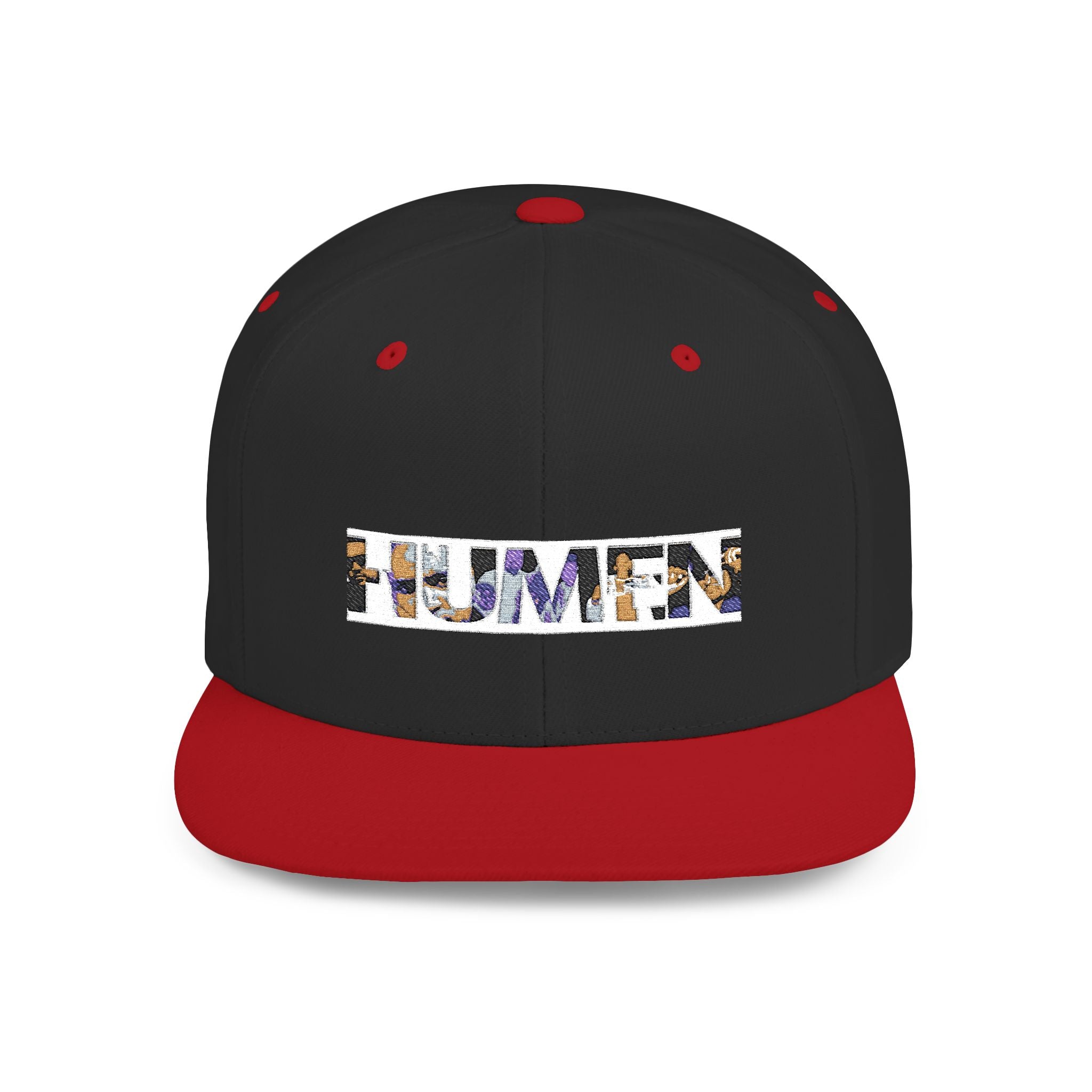 HUMEN Collage Logo Designer Flat Bill Snapback Hat - A nod to unity and self-expression.