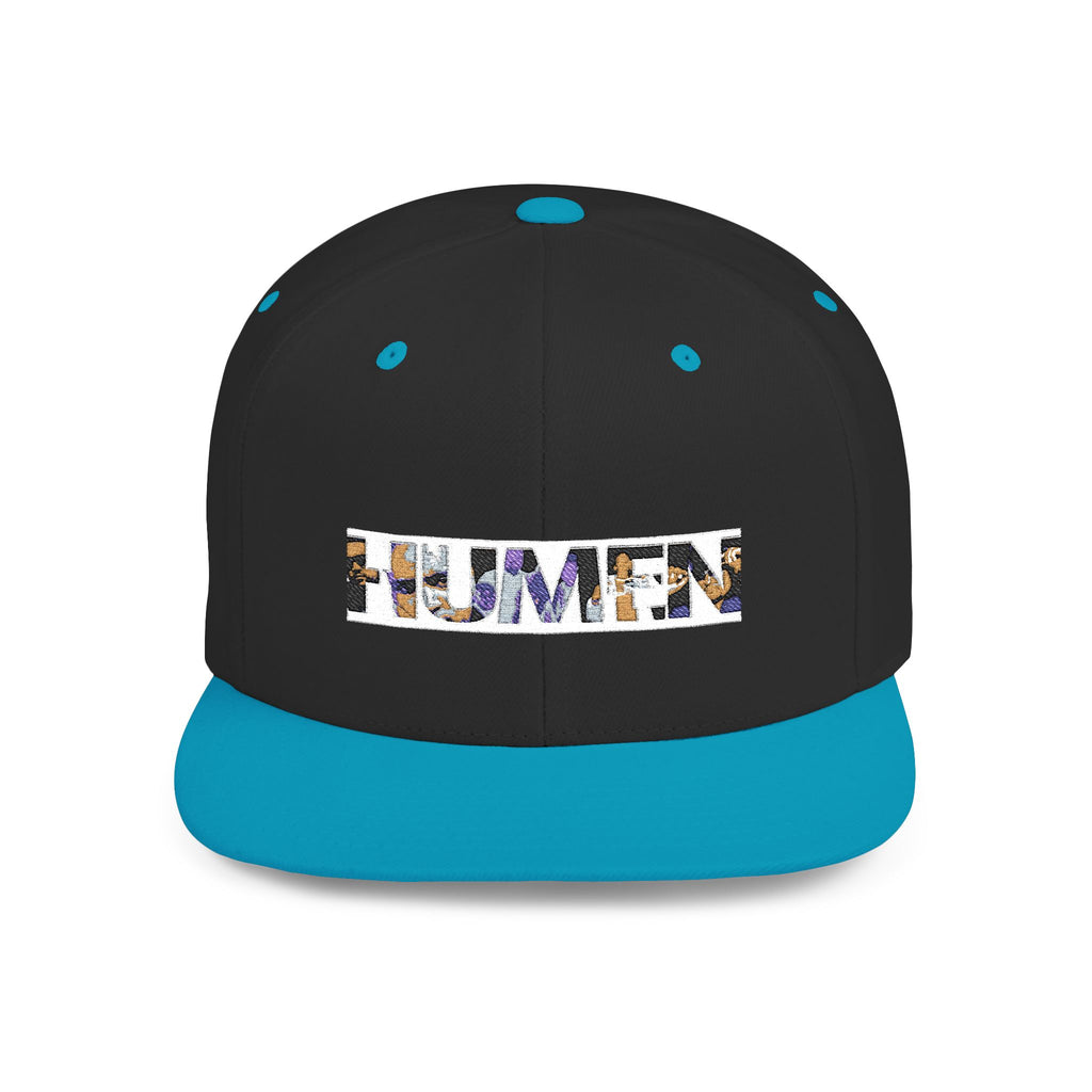 HUMEN Collage Logo Designer Flat Bill Snapback Hat - A nod to unity and self-expression.