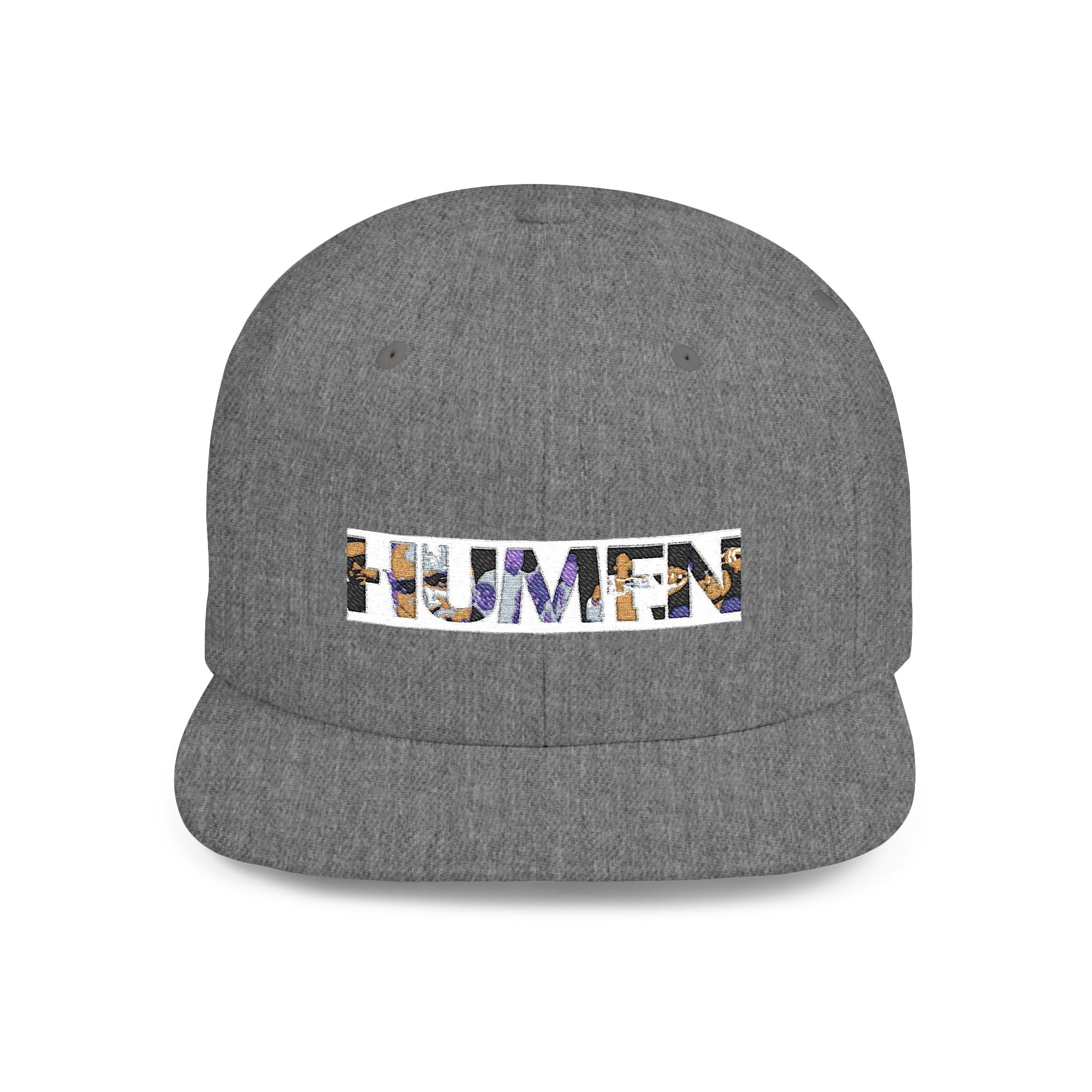 HUMEN Collage Logo Designer Flat Bill Snapback Hat - A nod to unity and self-expression.