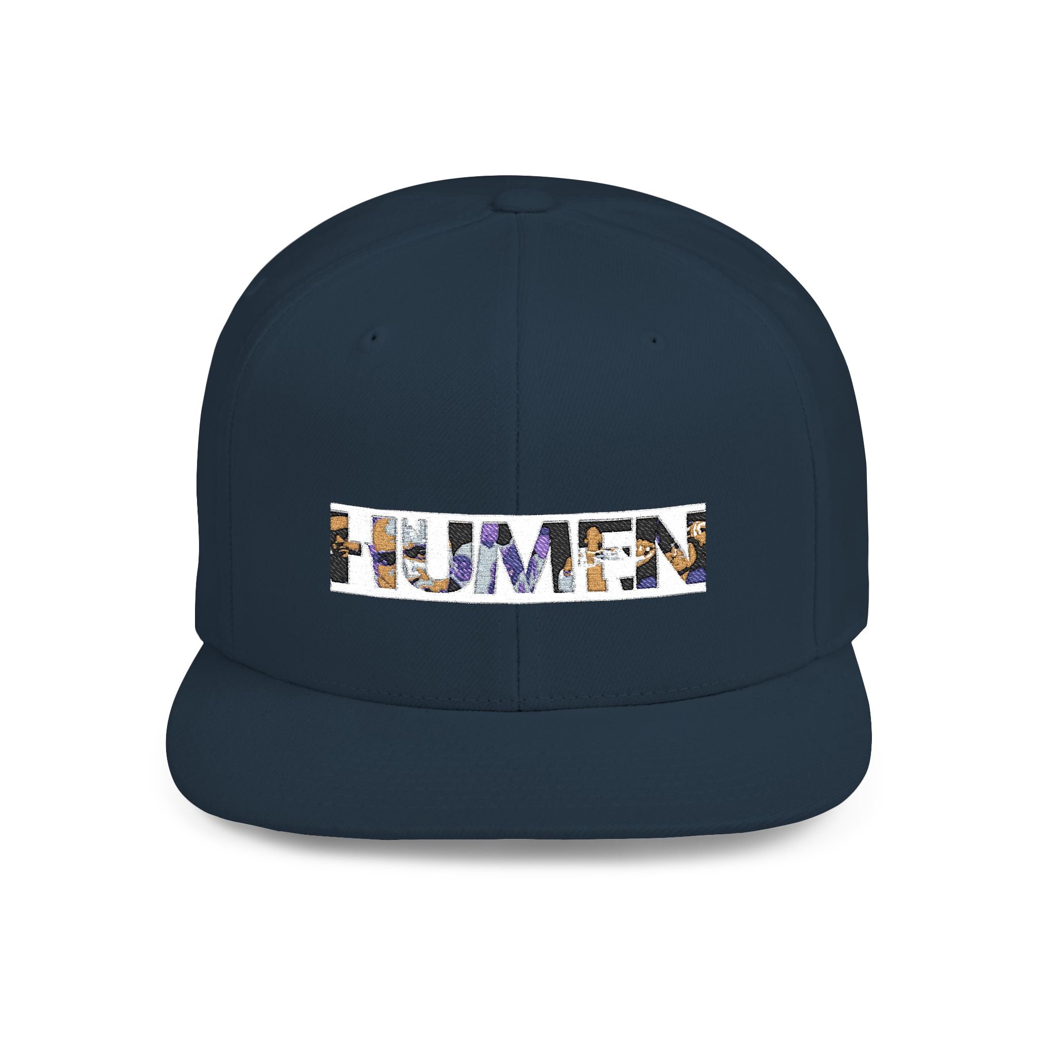 HUMEN Collage Logo Designer Flat Bill Snapback Hat - A nod to unity and self-expression.