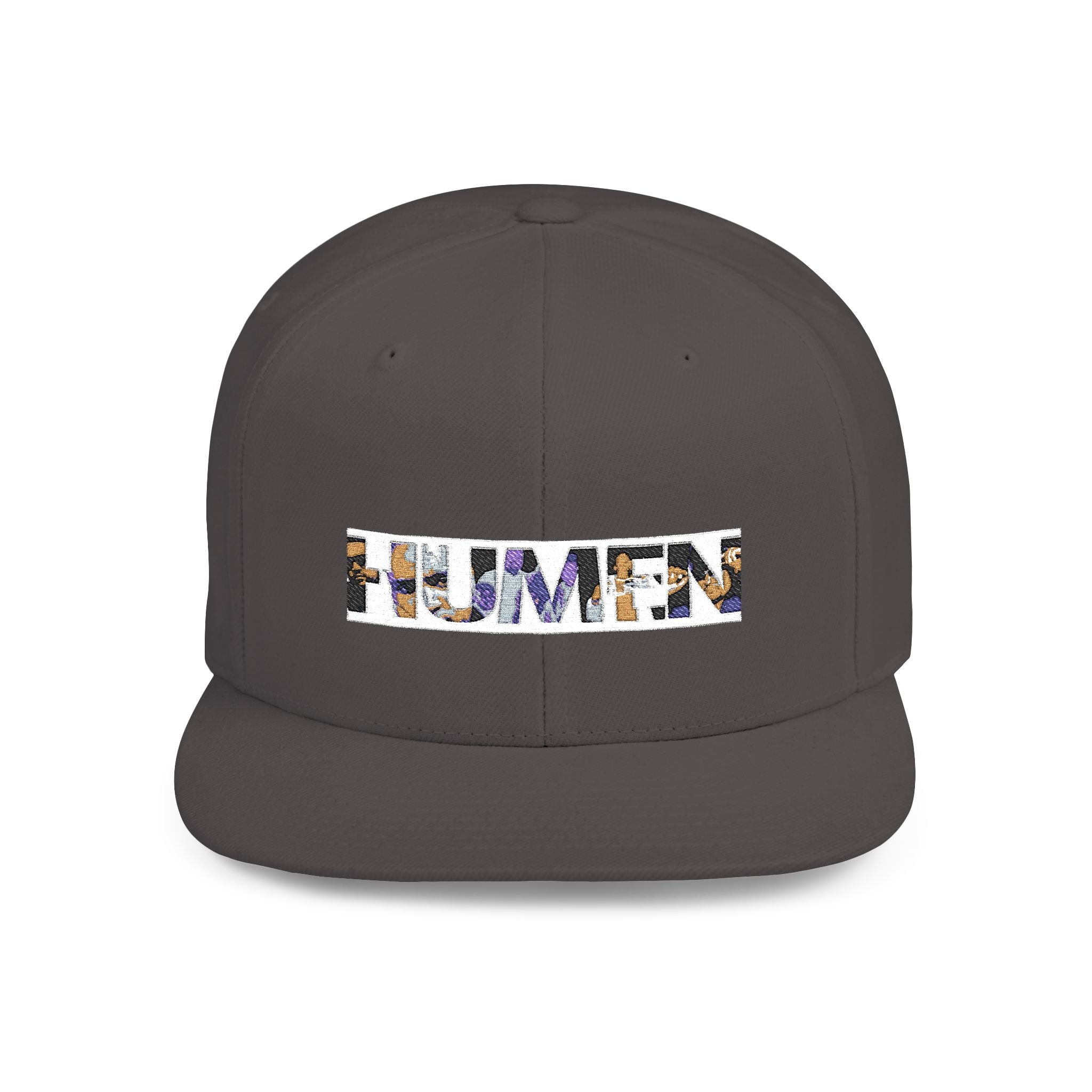 HUMEN Collage Logo Designer Flat Bill Snapback Hat - A nod to unity and self-expression.